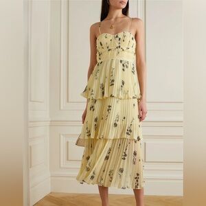 Self-Portrait | Yellow Floral Silhouette Chiffon Tiered Midi Dress